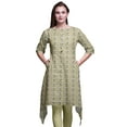 thumbnail image 1 of Bimba Beige Leaves & Azalea Floral Women Kurtas Ethnic Printed Asymmetric Summer Wear Tops For Women Small, 1 of 6