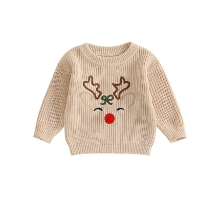 

Binshrliy Toddler Baby Girl Boy Christmas Sweater Long Sleeve Reindeer Pullover 3M 6M 9M 12M 18M 24M 3T Kids Warm Jumpers Tops Fall Loose Knitwear