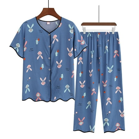 

Women s Summer Pajamas 2 Piece Casual Soft Printed Button down Short Sleeve Shirts and Pants Lounge Sets Sleepwear