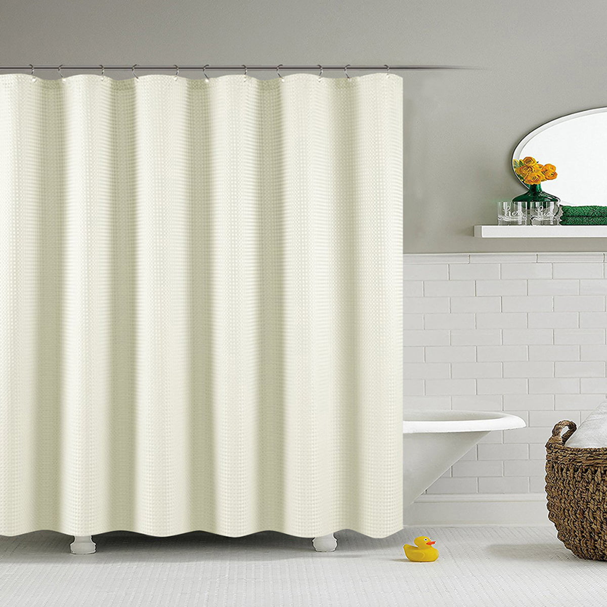 180x180cm Waterline Bathroom Plain Shower Curtain Waterproof with 12 Rings Set. 