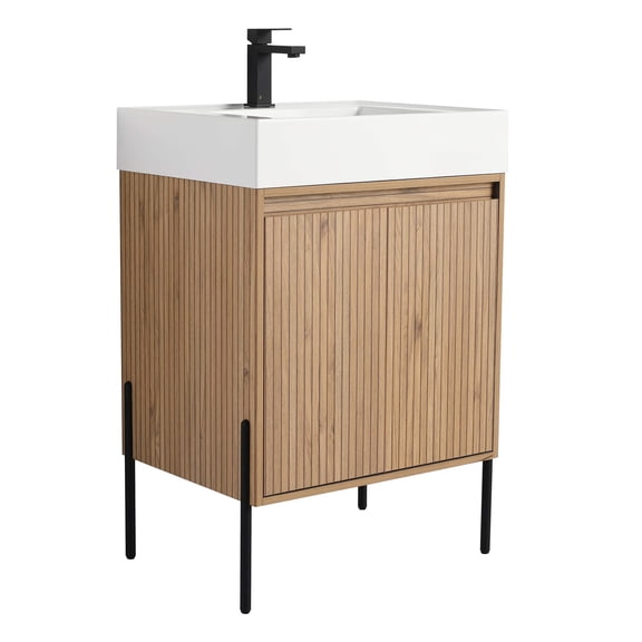 Fine Fixtures Crownpoint Bathroom Vanity 24" Wide - Bright Oak - White Sink