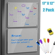 RyhamPaper Acrylic Magnetic Calendar for Fridge, 17" x 12" Clear Monthly Calendar & Blank Dry Erase Board for Refrigerator with 5 Markers and 1 Eraser