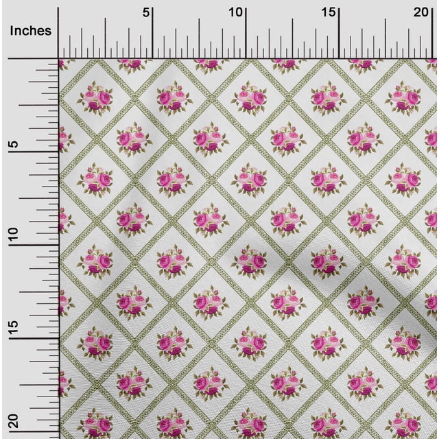 oneOone Tissu Jersey Viscose Imprimé Diamant/feuilles & Roses Floral au Mètre 60 Pouces de Large