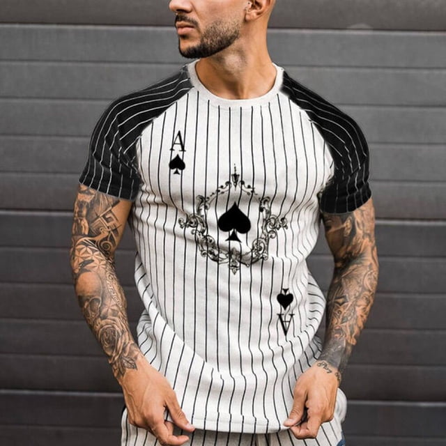 Camiseta de verano 2021 para hombre, camiseta de cuello redondo de estilo callejero para hombre, camiseta de manga corta con estampado de póker a la moda, camiseta con estampado de rayas de cebra Tan Jianjun unisex
