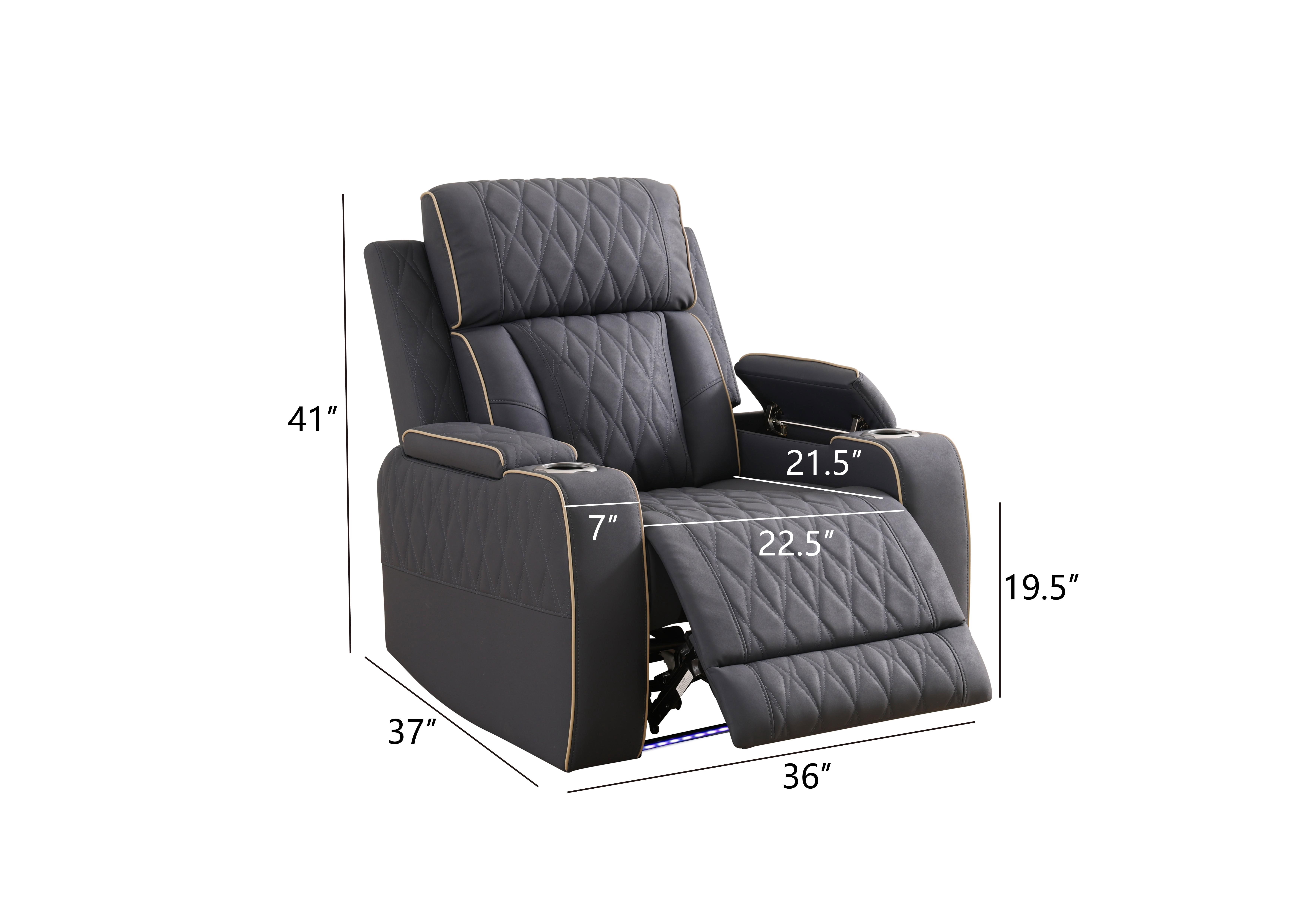 MAYEERTY Single Recliner Chair, Leather Recliner with LED Lights, USB Charger, Cup Holder, for Living Room, Home Theater