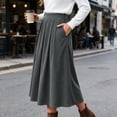 thumbnail image 4 of yillto Womens Corduroy Skirts Pleated High Waist Flowy Loose Fall Winter Long Skirt with Pockets S-XXXL, 4 of 7