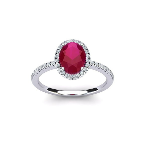 SuperJeweler 1 1/2 Carat Oval Shape Created Ruby and Halo Diamond Ring In Sterling Silver For Women