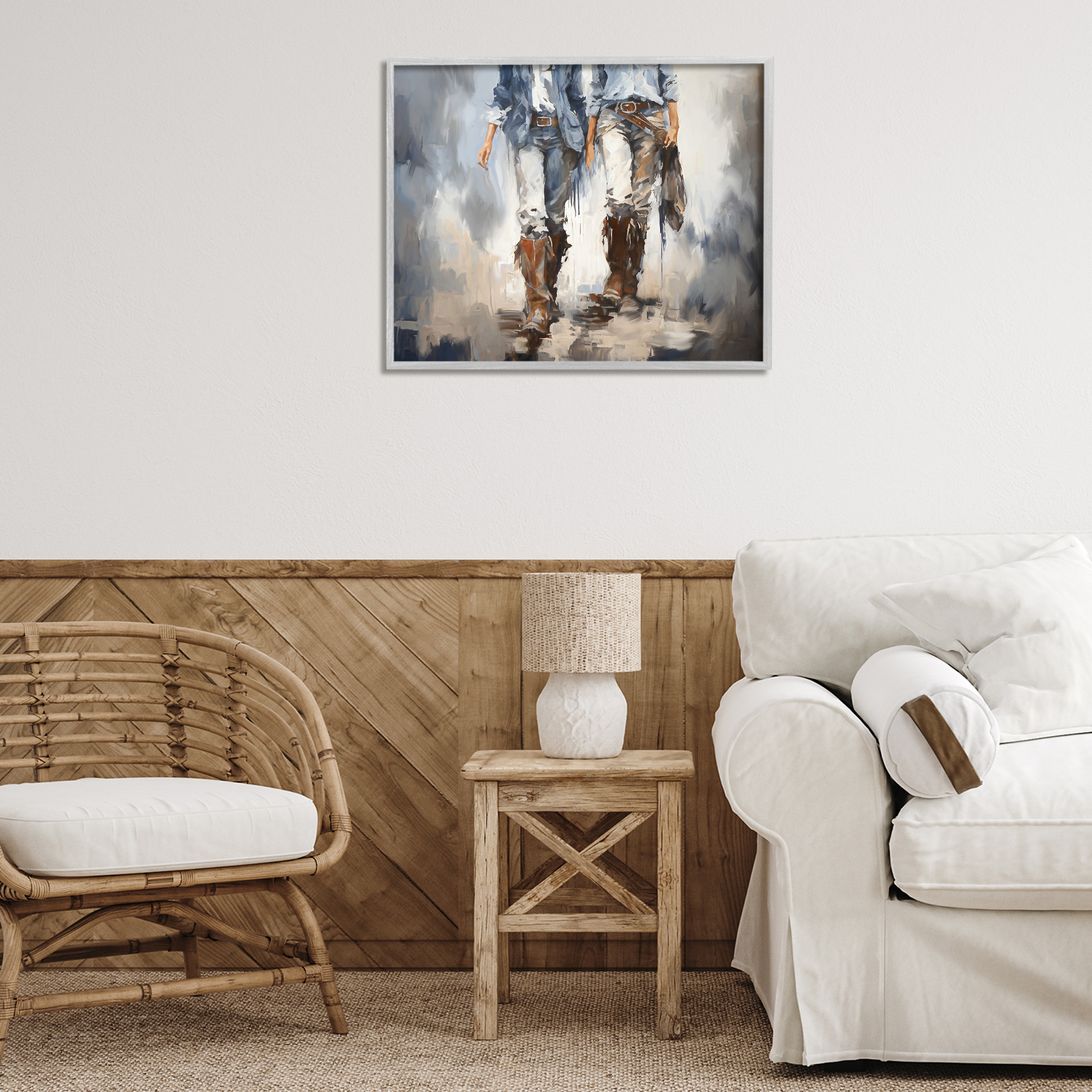 Stupell Industries Romantic Cowboy Boots Novelty Painting Gray Framed Art Print Wall Art, 30 x 24