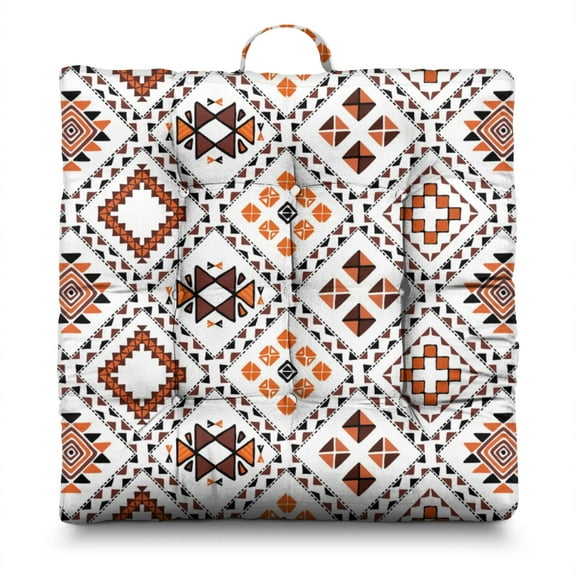 Bohemian Ethnic Rustic 24" Oversized Zabuton Floor Cushion - Colorful Hippie Exotic Meditation Seat with 9-Point Stitching, Earthy Tribal Style for Home Decor & Relaxation