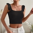 thumbnail image 2 of Camiseta sin mangas con tirantes y volantes para mujer, camiseta sin mangas con ombligo corto expuesto, delgada, acanalada, verano, 2 of 5