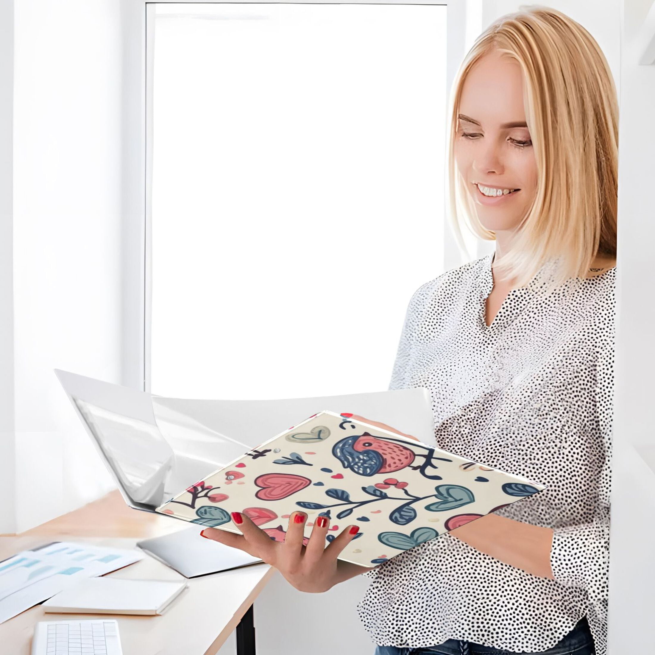 Valentines Day Hearts Birds 3 Ring Binders 1.5 inch Hardcover File Folders with Interior Pockets A4 Size Organizer for School Office Hospital