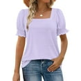 thumbnail image 2 of Women's Square Neck Short Sleeve Loose Fit Tops Shirts Blouses Casual Daily Wear Plain Soft Fashion Essential Gift for Women | Sopatenor,Purple XL, 2 of 8