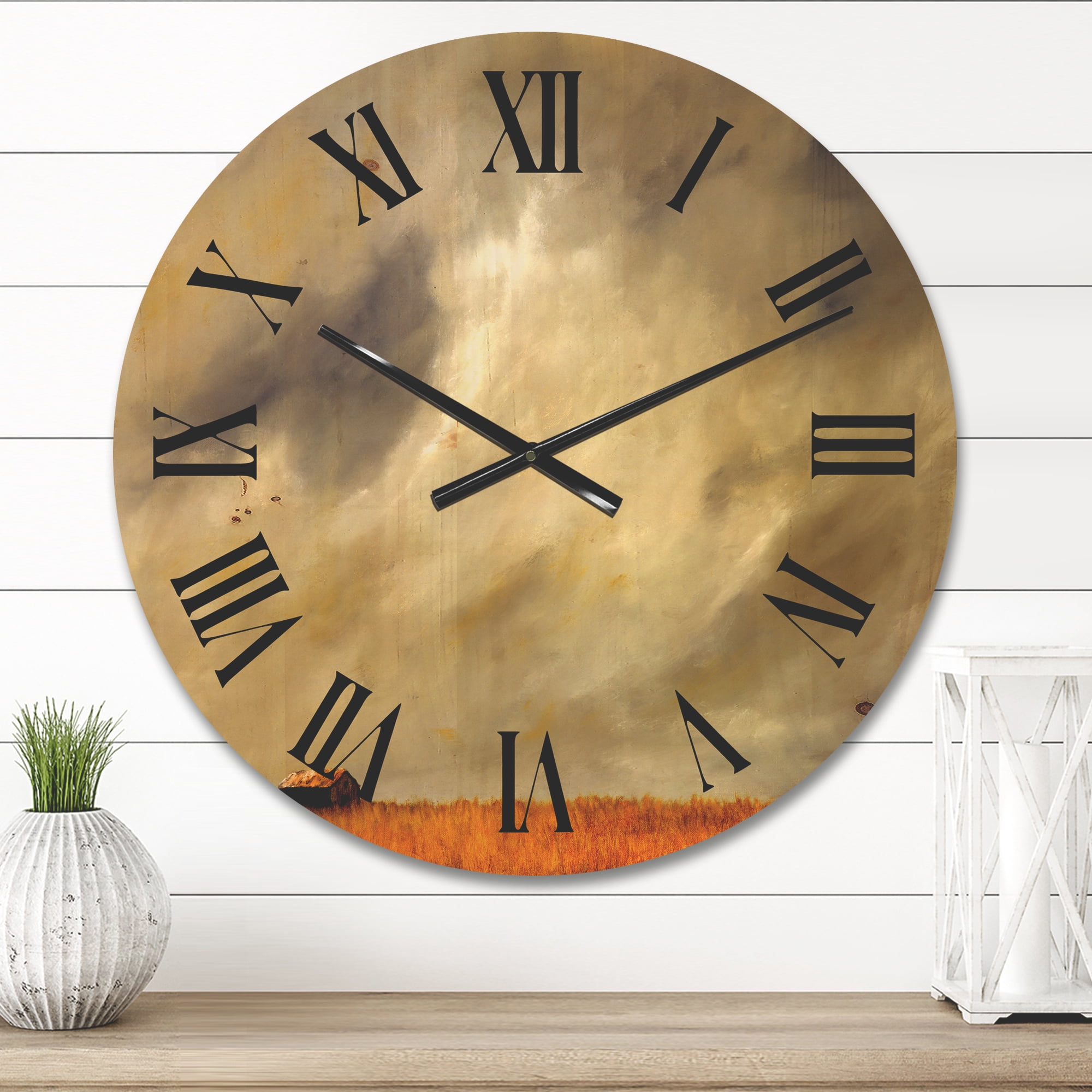 Designart 'Desert Farmhouse Under Cloudy Sky I' Farmhouse Wood Wall Clock