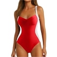thumbnail image 3 of Women Slimming Tummy Control One Piece Swimsuits V Neck Crisscross Back Bathing Suit Red L, 3 of 7