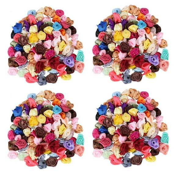 400PCS/Lot Mini Handmade Satin Ribbon Rosettes Fabric Flower Appliques for Wedding Decoration Craft Accessories