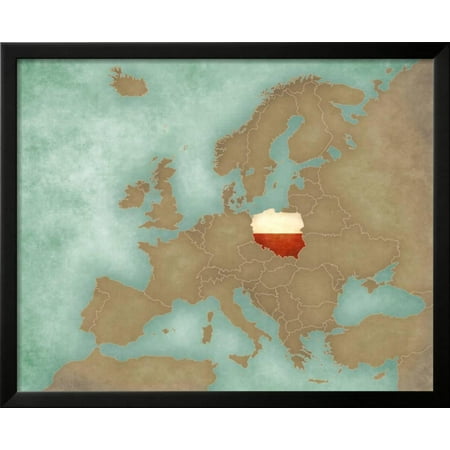 map of europe poland dark framed art print wall art by tindo