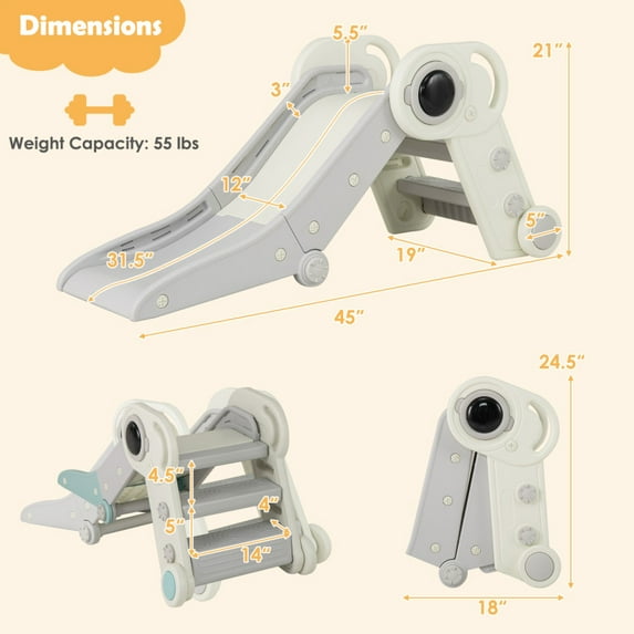 Kadyn 2 in 1 Toddler Slide Kids Slide, 2 in 1 Baby Slide with Climber for Toddlers Age 18+ Months, Gray