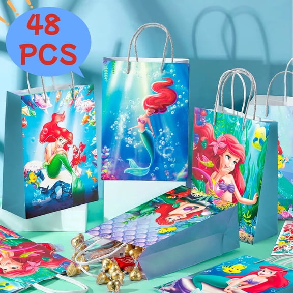 48 Pcs Mermaid Candy Bags & 100 Stickers Kit - Mermaid Party Favor Bags for Girls Kids Mermaid Themed Party Supplies