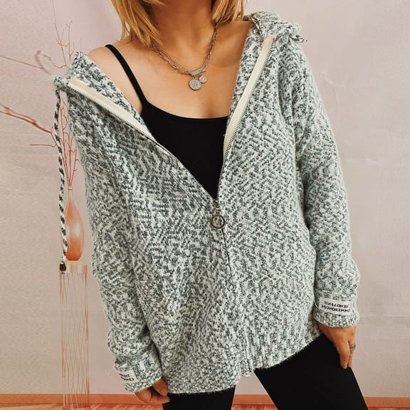 Axiiglly Cardigan Sweaters for Women Open Front Chunky Cardigans Casual Loose Fit Crochet Knit Hooded Sweaters Zip Long Sleeve Sweatshirt Coat Versatile Solid Color Fall Outfits