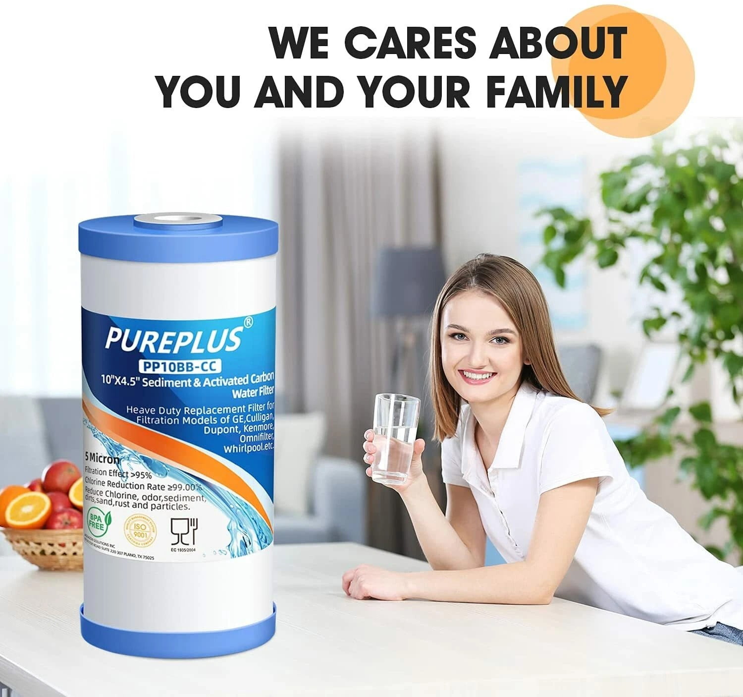 2 Pack PUREPLUS Water Filter Replacement Cartridge Activated Sediment Carbon
