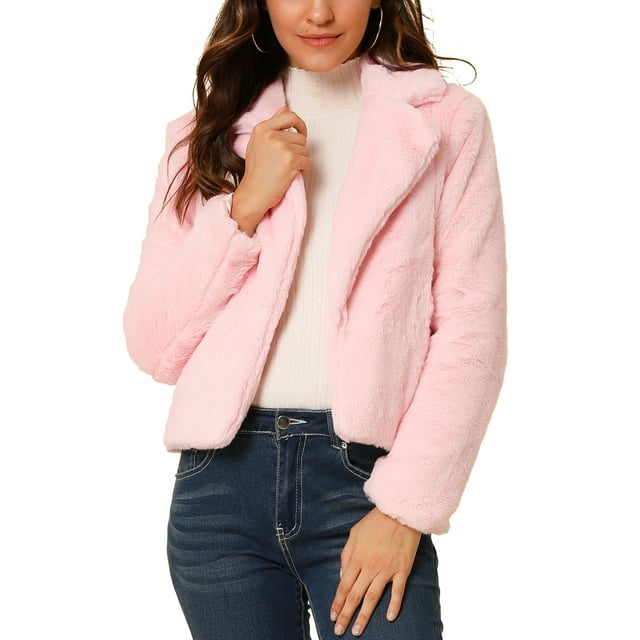 CHAQUETA CORTA DE FALSO PIEL SUELTA DE MODA INVIERNO PARA MUJERES CHIC XS ROSA