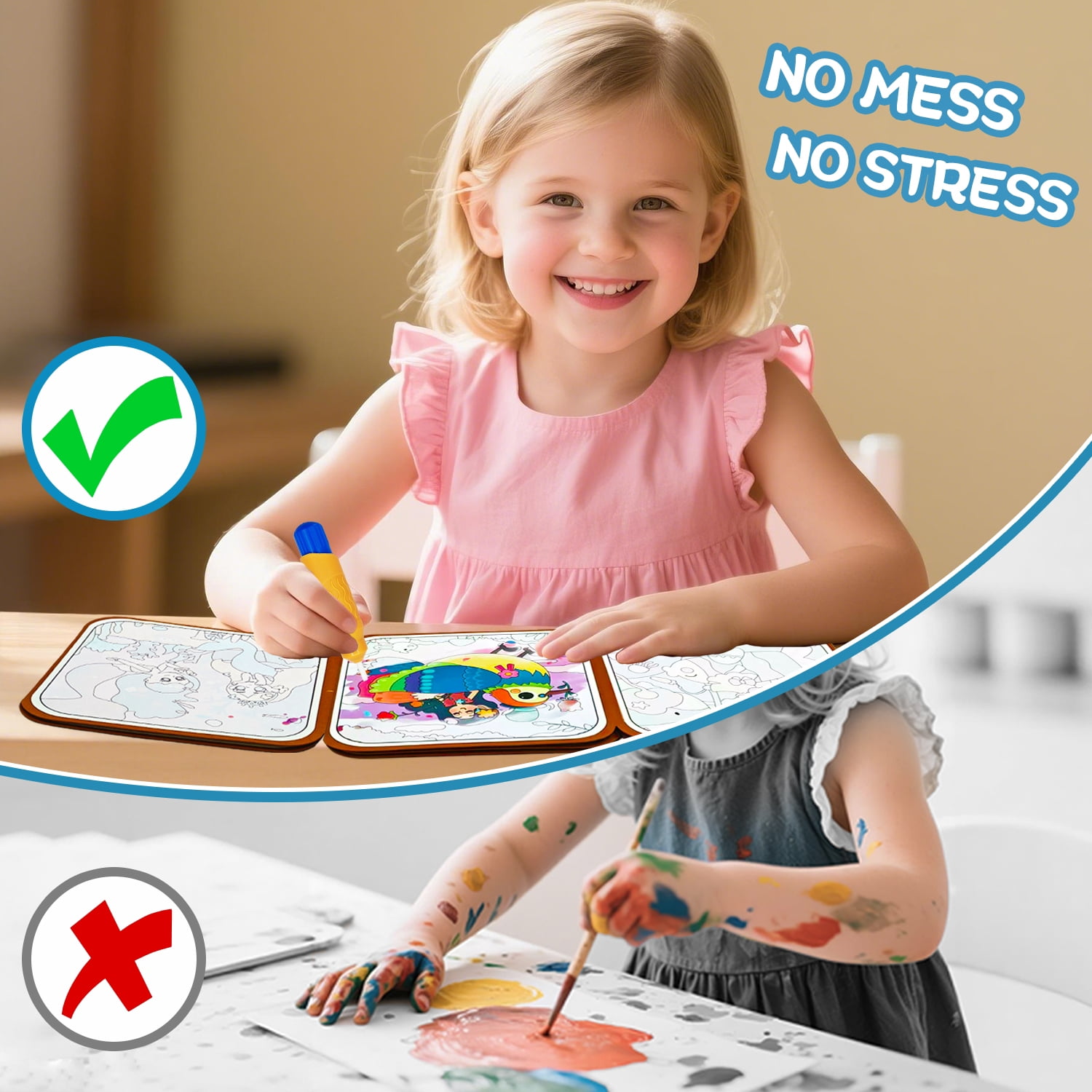 NaTuGi Reusable Water Painting Books for Kids，with 4 Water pens 4 Themes，No Mess Paint Coloring，for Ages 3+，Gift for Boys & Girls，Kids Travel Activity Toys (4 Books)