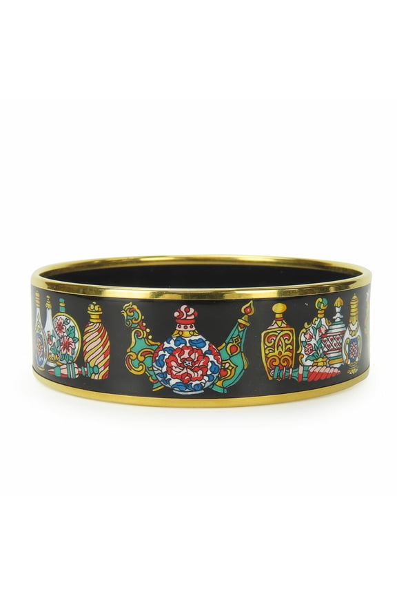 Pre-Owned Hermes Bangle, Enamel, Metal, Cloisonne, Black, Multicolor, Plated, Bottle... (Good)