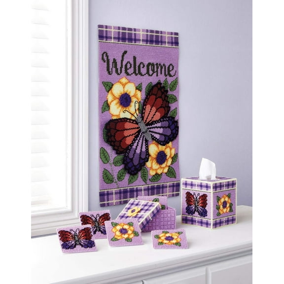 Mary Maxim Summer Flutter Tissue Box Cover Plastic Canvas Kit