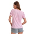 thumbnail image 3 of Women's 2-Pack Casual Loose T-Shirts Square Neck Ruffle Puff Sleeve Short Sleeve Summer Tops pinkstripe/Red, 3 of 7