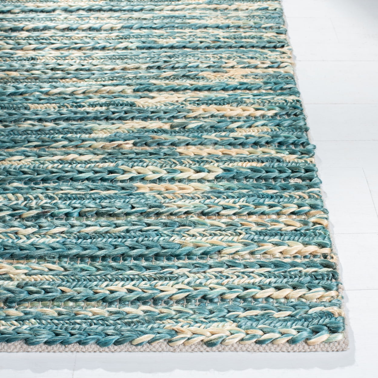 SAFAVIEH Natural Fiber Kaeden Abstract Area Rug, Dark Green/Natural, 4' x 6'