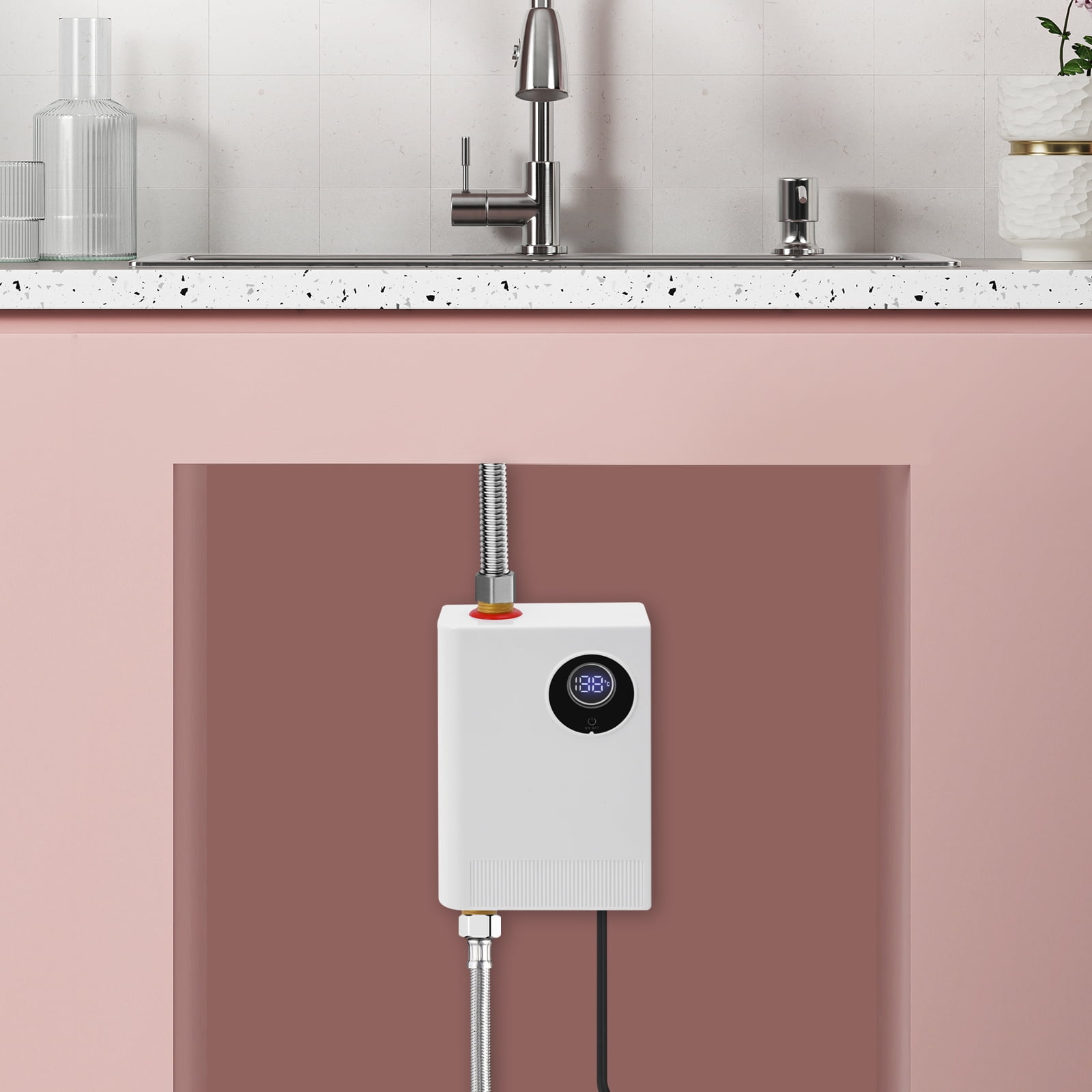 Electric Mini Instant Water Heater Tankless Water Heater On Demand Under Sink Hot Water Heater for Kitchen White 3000W