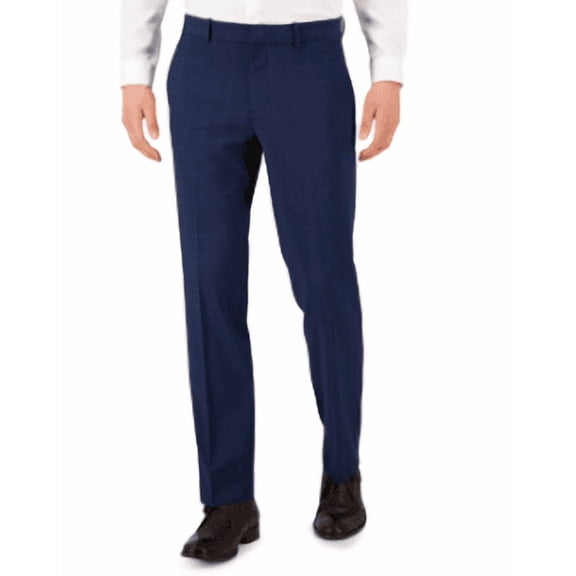 Perry Ellis Portfolio Mens Modern fit Dress Pants 36 / 34 Navy Blue Plaid