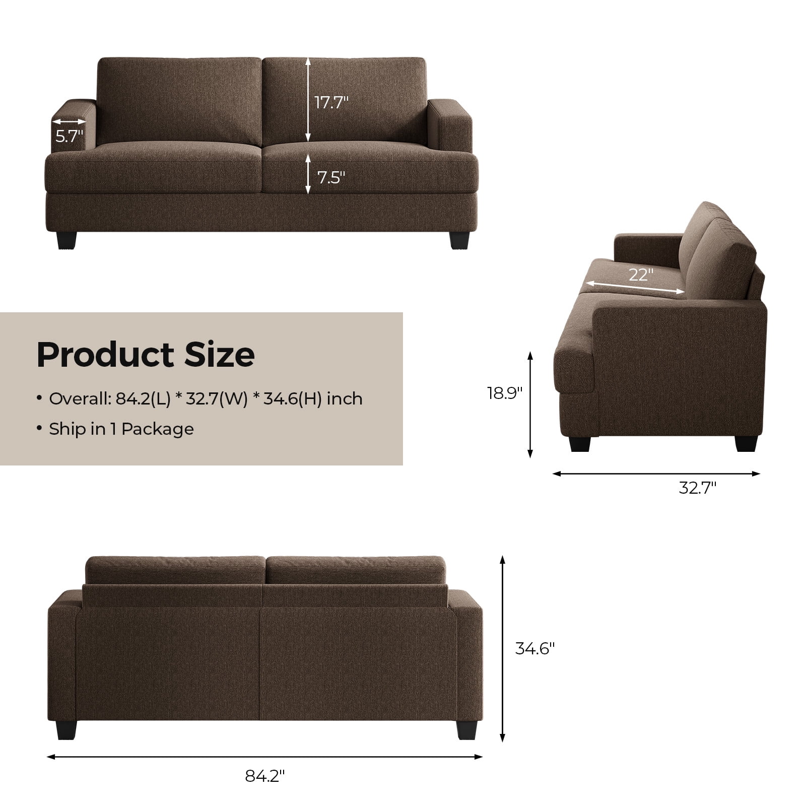 BLAZANT 84” Loveseat Sofa, High Resilience Loveseat Sofa, Linen Fabric 2 Seat Sofa Couch with Wooden Frame& Upholstered Cushion, Modern Deep Seat Sofa for Bedroom Office
