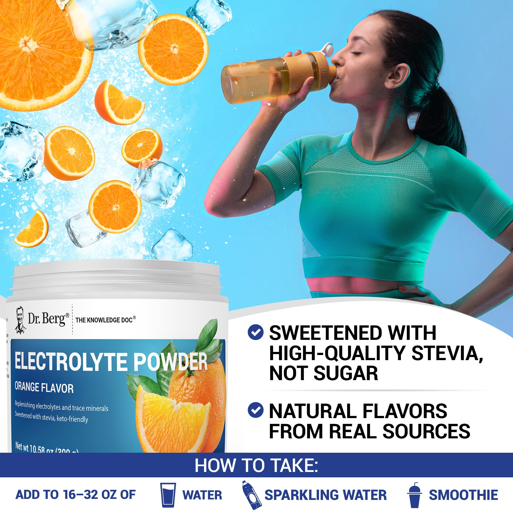 Dr. Berg Electrolyte Powder - Orange Hydration Powder, 50 Servings