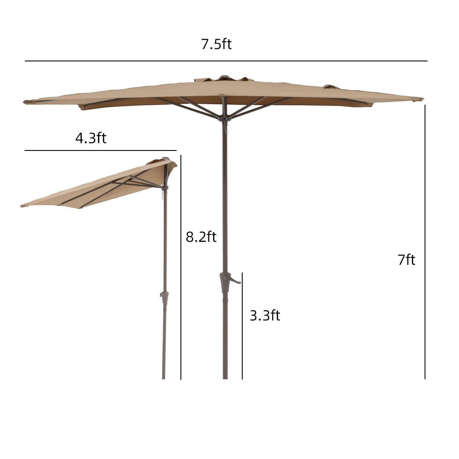 Patio Umbrella 7.5’by 4’Half Rectangular Outdoor Umbrella with Crank, for Deck, Balcony, Garden or Terrace Shade, Beige