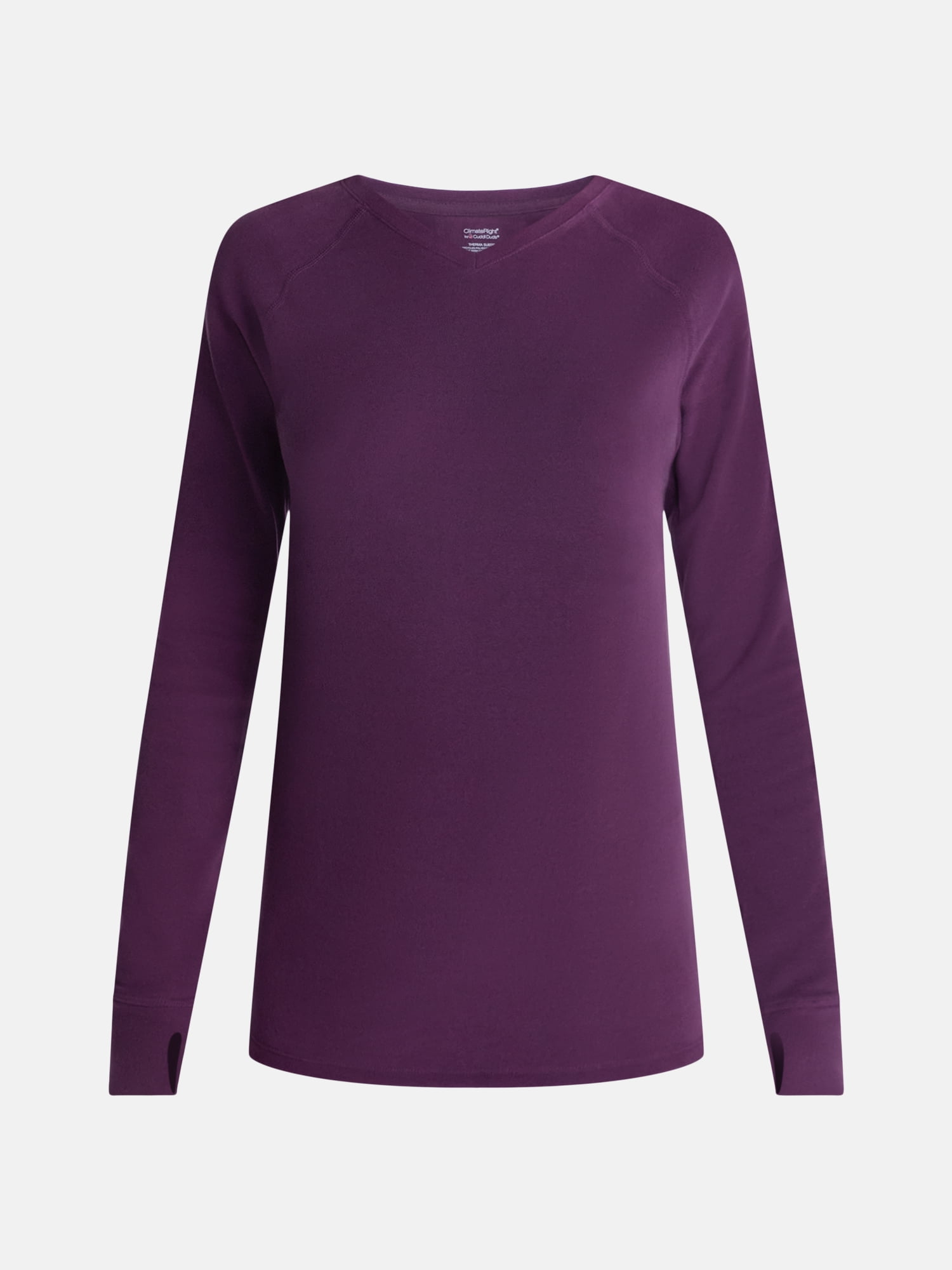 ClimateRight by Cuddl Duds Women’s Warmest Therma Suede Long Sleeve V Neck Thermal Base Layer Top, Sizes XS to 4X