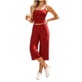 thumbnail image 6 of Women's Soft 2 Piece Athletic Outfits Solid Color Crop Cami Tops and Stretch Capri Wide Leg Pants Daily Workout Yoga Matching Sets Red, 6 of 9