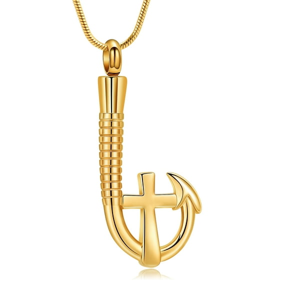 Fish Hook Urn Pendant Necklace for Cremation Ashes Keepsake Prayer Cross Memorial Jewelry