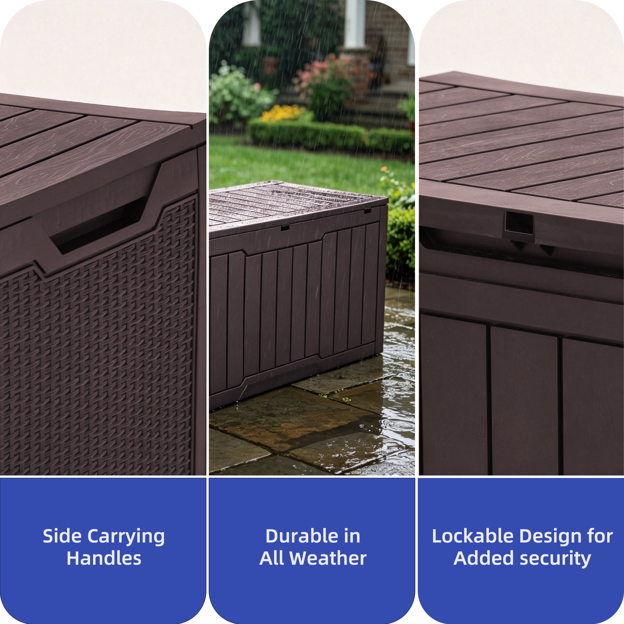 Uforic 100 Gallon Weatherproof Resin Deck Box, Lockable Outdoor Storage Container for Patio Cushions, Garden Tools and Pool Supplies, Dark Brown