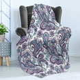 thumbnail image 3 of Paisley Throw Blanket, Blue and Purple Flowers Leaves Floral Pattern Bohemian Style Country Print, Flannel Fleece Accent Piece Soft Couch Cover for Adults, , Purple Blue Purple Blue, 3 of 5