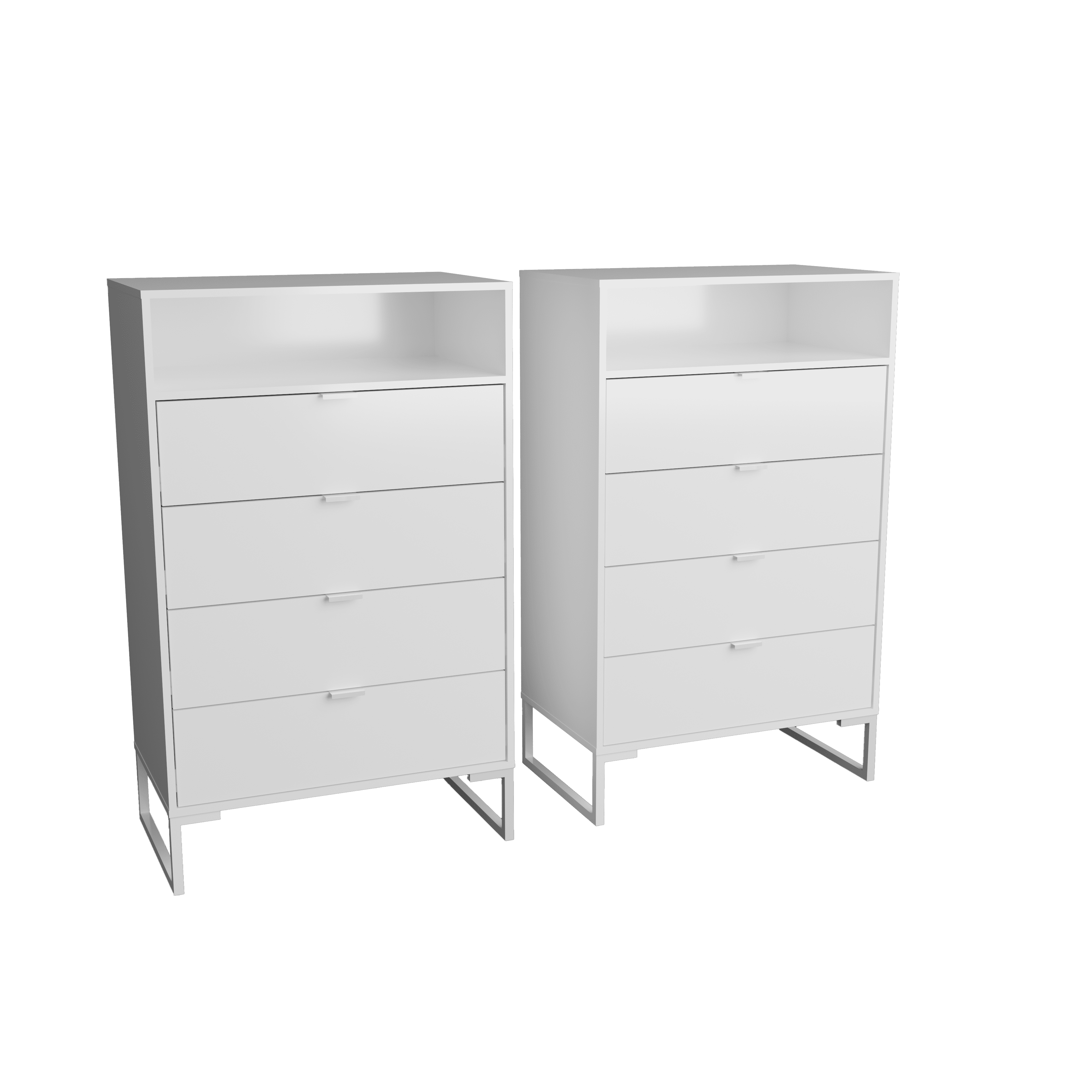Kappesberg Amelia 2-Piece White Tall Dresser Set with 4 Drawers and Storage Niche - for Adults and Teens