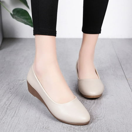 

Wefuesd Womens Fashion Womens Shoes Women S Wedge Casual Shoes Round Head Pumps Wild Professional Work Shoes Beige 38