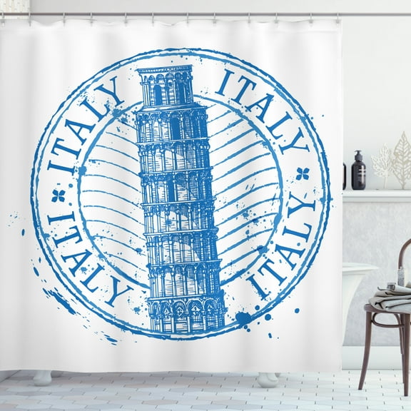 Ambesonne Italy Shower Curtain, Leaning Tower Pisa Historical, 69"Wx84"L, Azure Blue and White