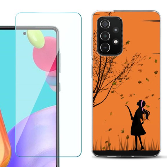 Slim-Fit Flexible Gel TPU Phone Case compatible with Samsung Galaxy A52 5G, with Tempered Glass Screen Protector, by OneToughShield ® - Autumn Leaf