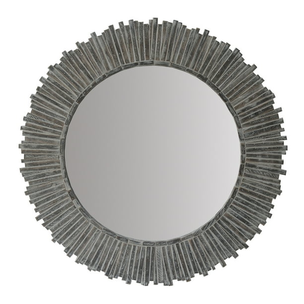 The Urban Port 32 Inch Round Beveled Floating Wall Mirror With Sunflower Wooden Frame Gray Com Round Beveled Floating Wall Mirror, Lattice Hammered Metal Round Wall Mirror