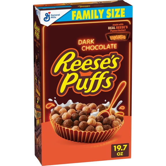 REESE'S PUFFS Dark Chocolate Cereal, with Real REESE'S Peanut Butter, Family Size, 19.7 oz