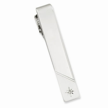 Rhodium-plated Engravable 0.01 Ct. Diamond Polished Florentined Tie Bar. Carat Wt- 0.01ct
