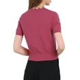 thumbnail image 3 of Suéteres de punto cortos de manga corta con cuello en V para mujeres Inspire Chic, color fucsia, talla S, 3 of 5