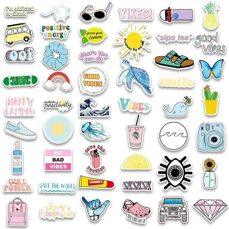 Vsco Stickers for Water Bottle Laptop, 100pcs Cute Waterproof Vinyl Stickers for Kids, Aesthetic Stickers Pack for Hydro Flask Luggage Mugs Stickers