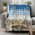 thumbnail image 2 of Blue Starfish Blanket Soft Cozy Warm Throw Blanket for Couch, Plush Fuzzy Flannel Fleece Blankets for Sofa, Coastal Coral Ocean Ombre Brown Wooden Bed Blankets Lightweight Gifts for Women, 40"x60", 2 of 9